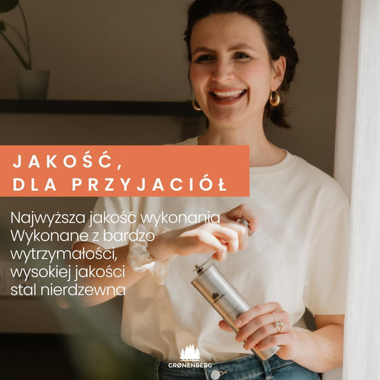 Przenośny ręczny ceramiczny młynek do kawy ze stali nierdzewnej. Regulowane stożkowe żarna. Wytrzymały, łatwy w czyszczeniu i użytkowaniu. Na biwak, do domu, w podróży.